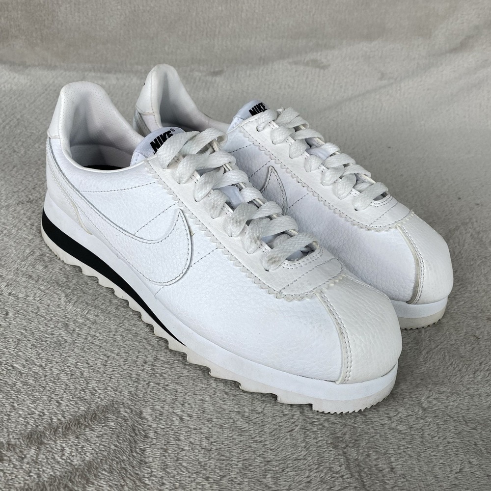 Nike Cortez Epic Premium Shoes Women Size 7 White Black Leather Sneaker NEW